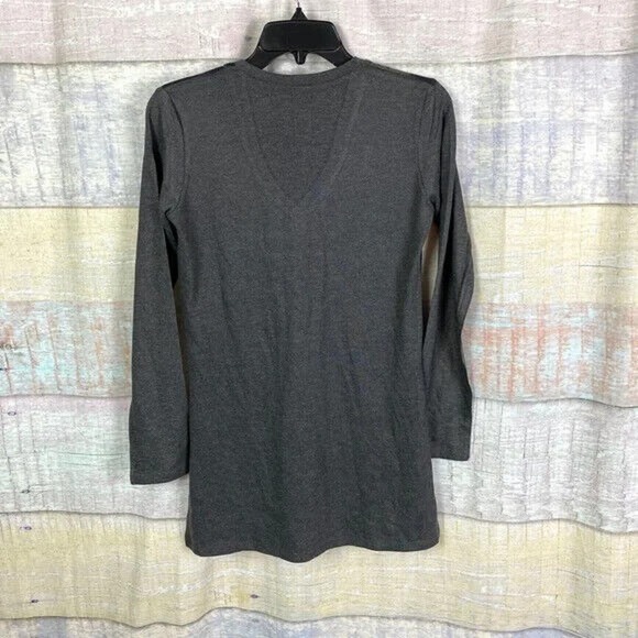 Go Couture Printed V-Neck Tunic Sweater in Charcoal Dark Blocks Size M - Picture 5 of 8